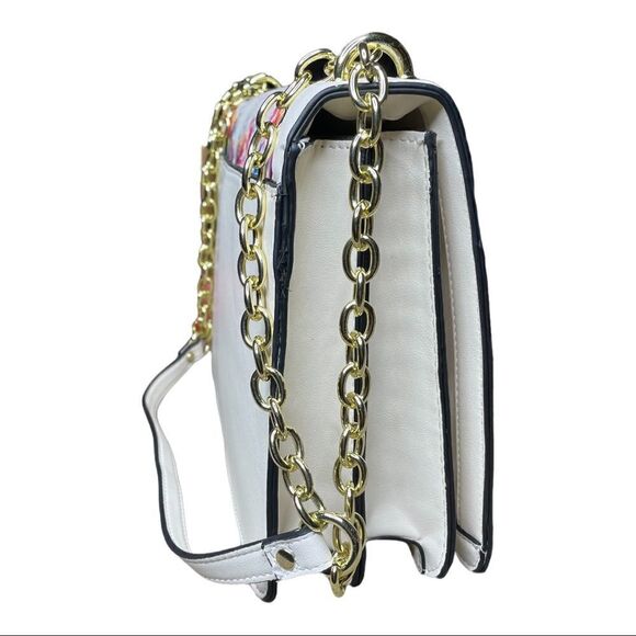NEW Steve Madden Breah Shoulder Bag Pink White Floral Gold Chain Straps - Picture 3 of 9